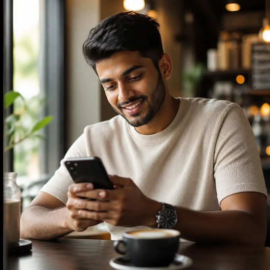A student checking the community feed on his phone.