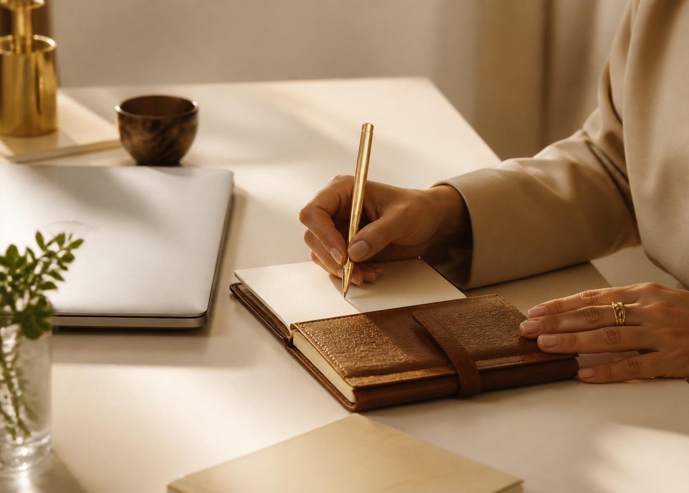 A trader writing up the day's trades in a journal.